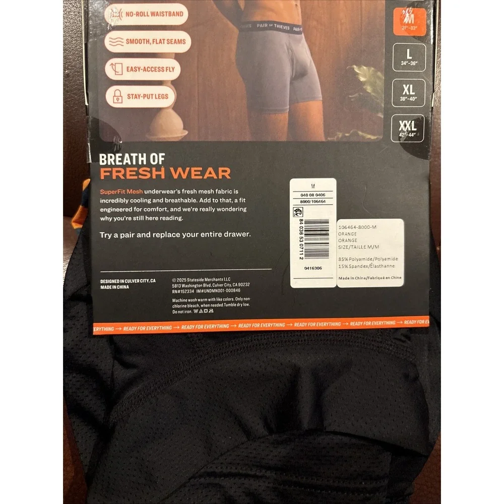 Pair of Thieves SuperFit Boxer Briefs 2-Pack Men Sz M Orange Blue Mesh Underwear